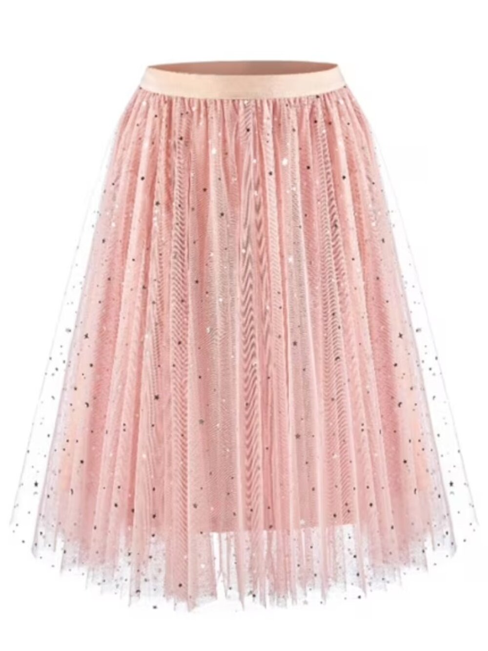 Sparkle Tulle Midi Skirt with Soft Flowing Mesh Layers